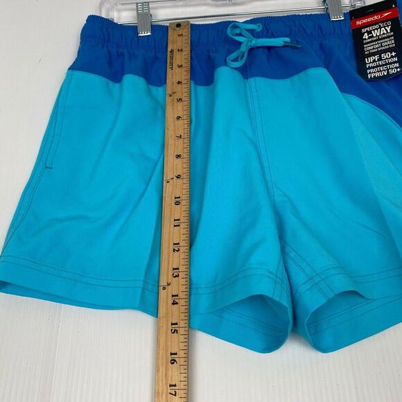 Speedo Men's Swimsuit size L Blue Short Round Solid Block beach UPF 50+ Y2K NEW - Picture 3 of 13